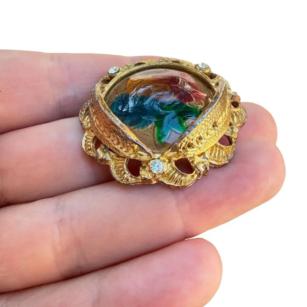 Vintage Jewelry Colorful Rose Brooch Unique Floral Pin